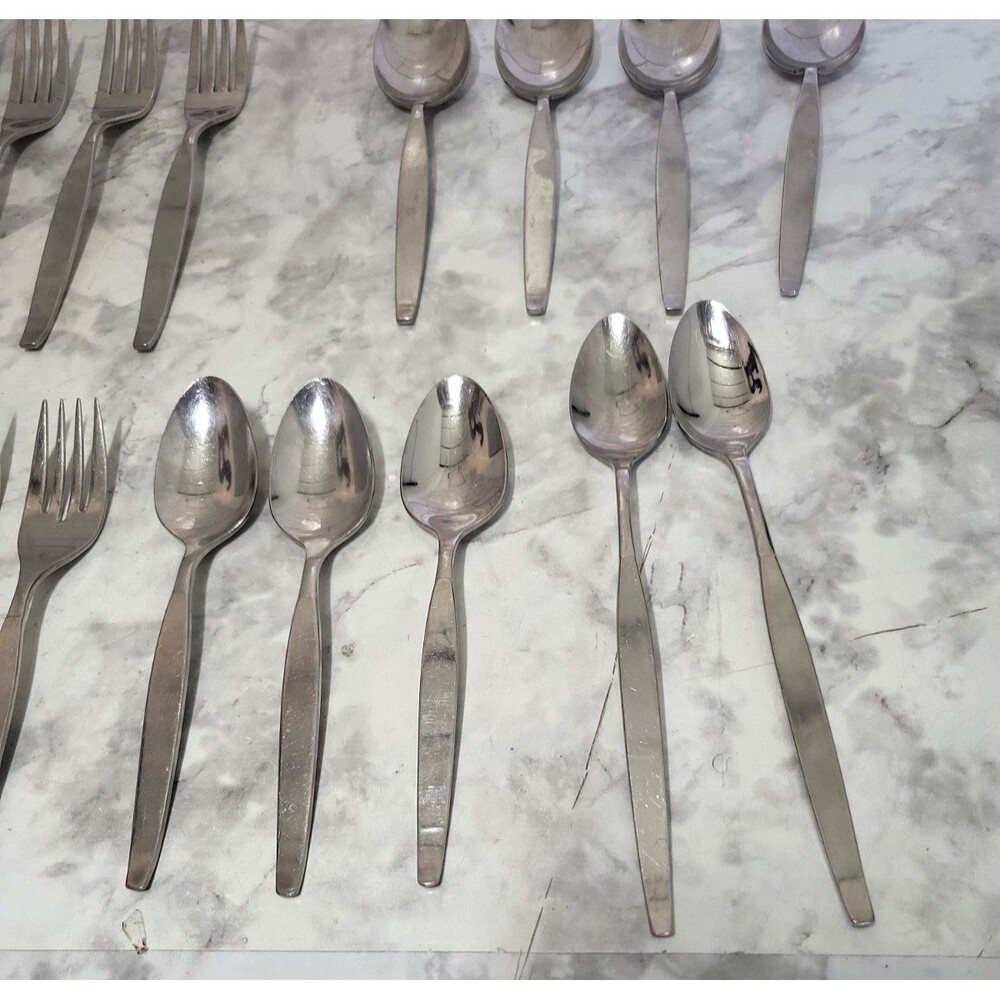 Oneida Community FROSTFIRE Flatware Stainless Satin Mid-century Modern 18 Pieces - Picture 2 of 6